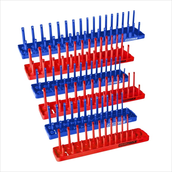 OEMTools Metric & SAE Magnetic Socket Organizer, 6 Pack Set, Red & Blue