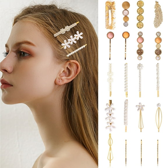 OEQOWBBU 20 Pieces Pearl Hair Clips Set, Acrylic Resin Sweet Decoration, Bobby Hair Clips Headpieces Hair Accessories, Sweet Princess Hairstyles for Women and Girls