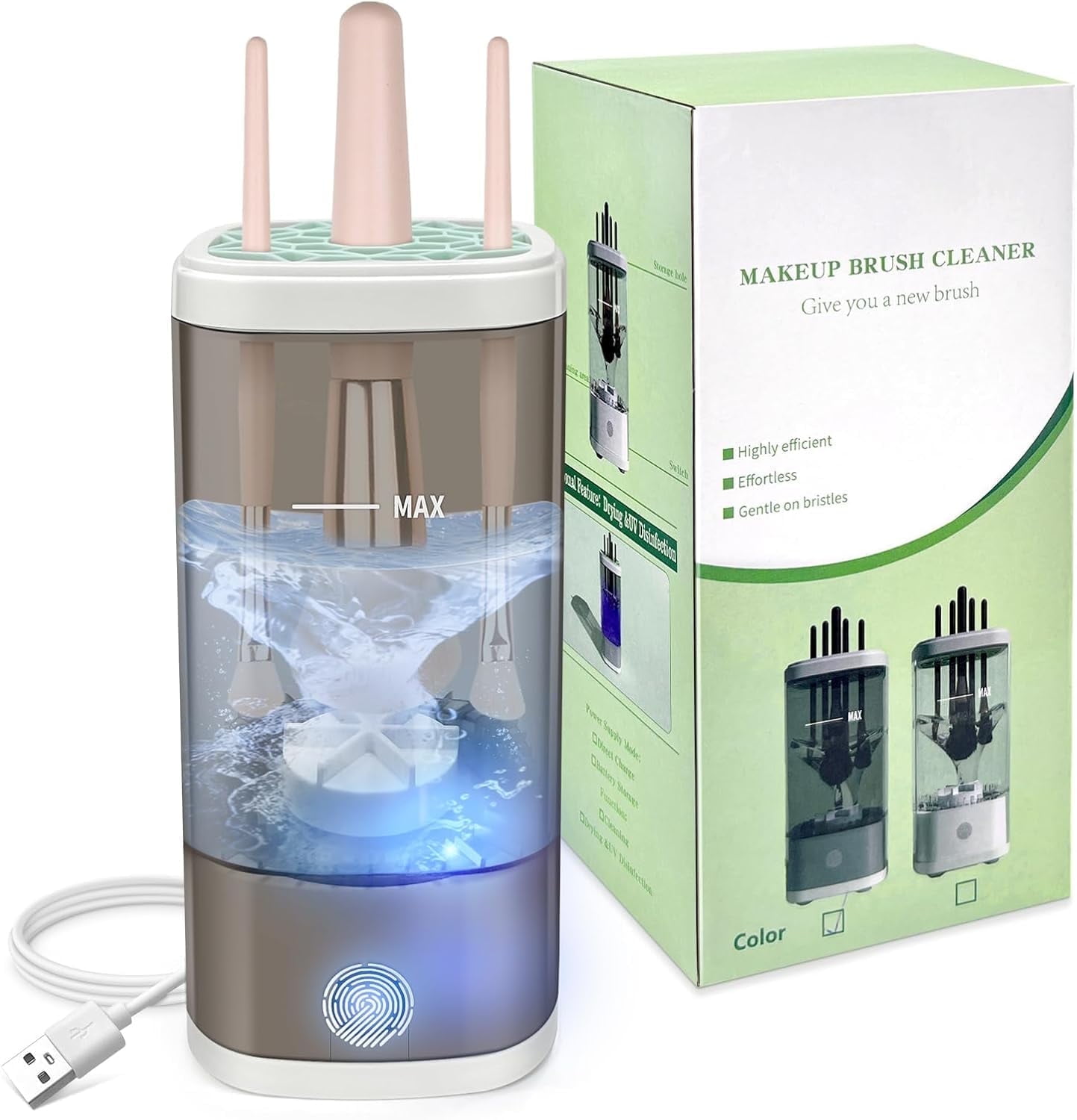 OEQOWBBU Electric Makeup Brush Cleaner for Deep Cleaning of all Types of Makeup Brushes for Fast and Efficient Automatic Cleaning for Travel and Home Use (Gray)