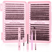 HCUSIHFEW Lash Extension Kit 640pcs Individual Lashes Cluster Eyelash Extension Kit 30D+40D 9-16mm Mixed Color Lashes