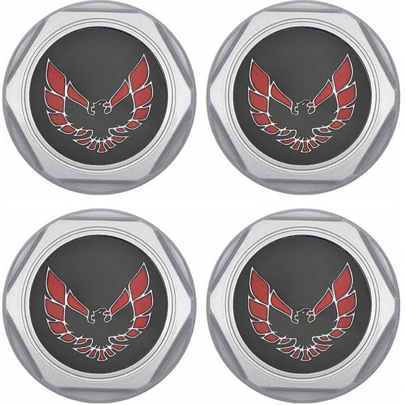 OER 881171 1977-1981 Pontiac Firebird Wheel Center Cap Set Silver Red Bird Logo
