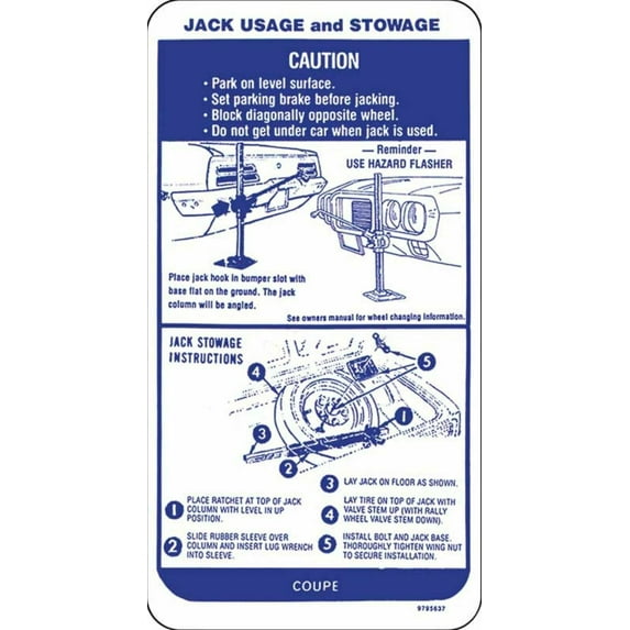 OER Inner Trunk Lid Spare Jacking Instructions Decal 1969 Pontiac Firebird Coupe