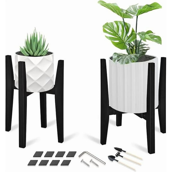 OERGKE Adjustable Plant Stand, Bamboo Mid Century Modern Indoor Plants Stands, Corner Flower Holder for Living Room, Fits 8 to 12 Inches Pots, (Pot & Plant Not Included)(Walnut, 1 Pack)