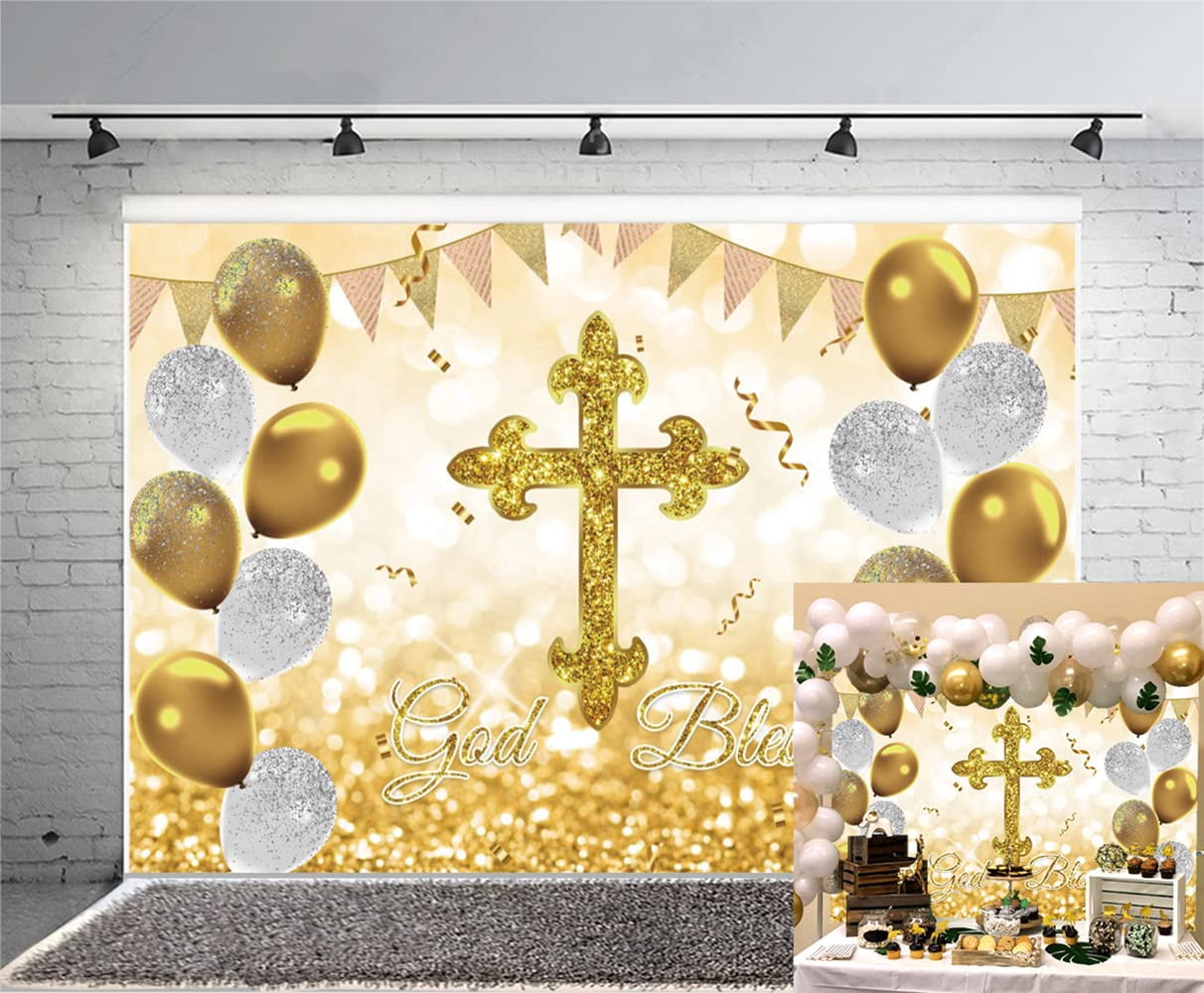 God Bless Round Backdrop Blue White Flowers Baptism Backgrounds For Newborn Baby Shower First Holy Communion Christening Party Decorations Circle Arch Photo Booth Props7.2x7.2ft - View #5