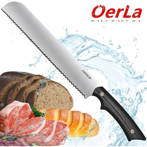OERLA OL-0025G 10-Inch Forged Cutlery 420HC Full Tang Steel Blade Bread Knife Kitchen Chef Knife with G10 Handle for Home Kitchen Restaurant