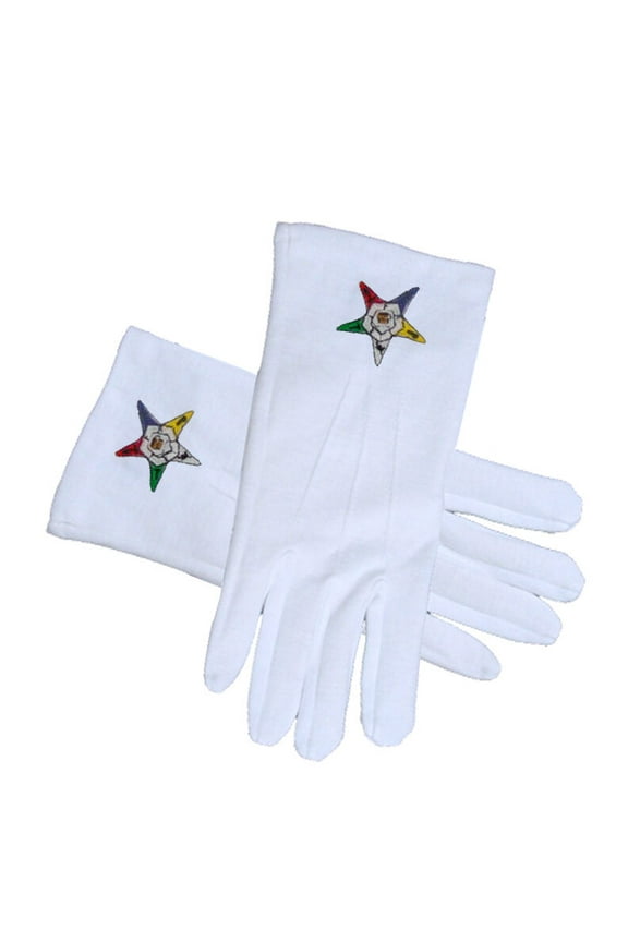 OES Classic Star Face Cotton White Gloves. Order of the Eastern Star Regalia