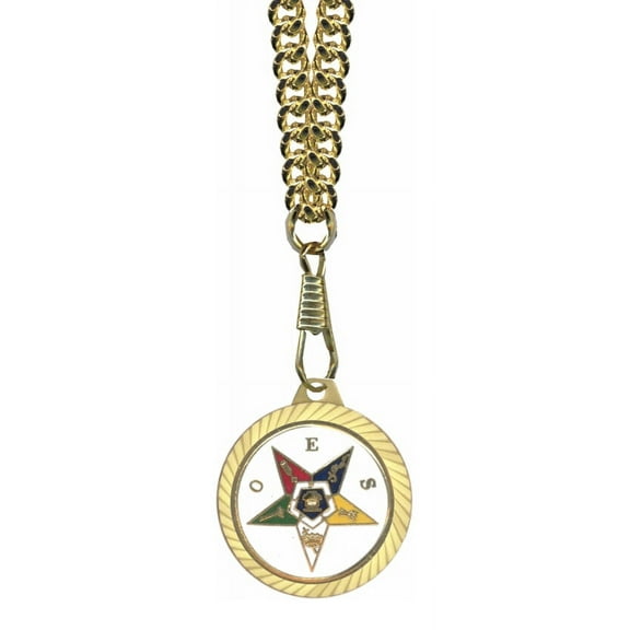 OES Round Gold Color Rimmed Pendant Order of the Eastern Star w/ Necklace