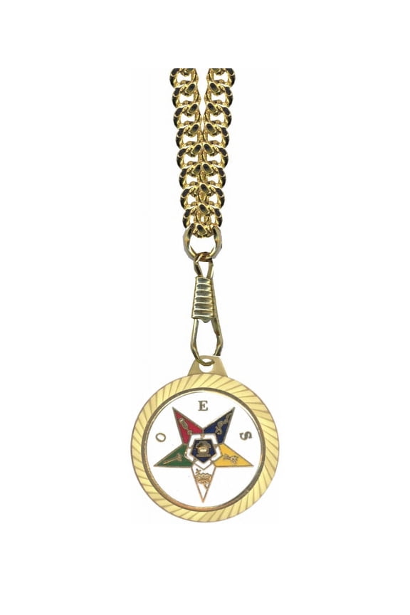 OES Round Gold Color Rimmed Pendant Order of the Eastern Star w/ Necklace