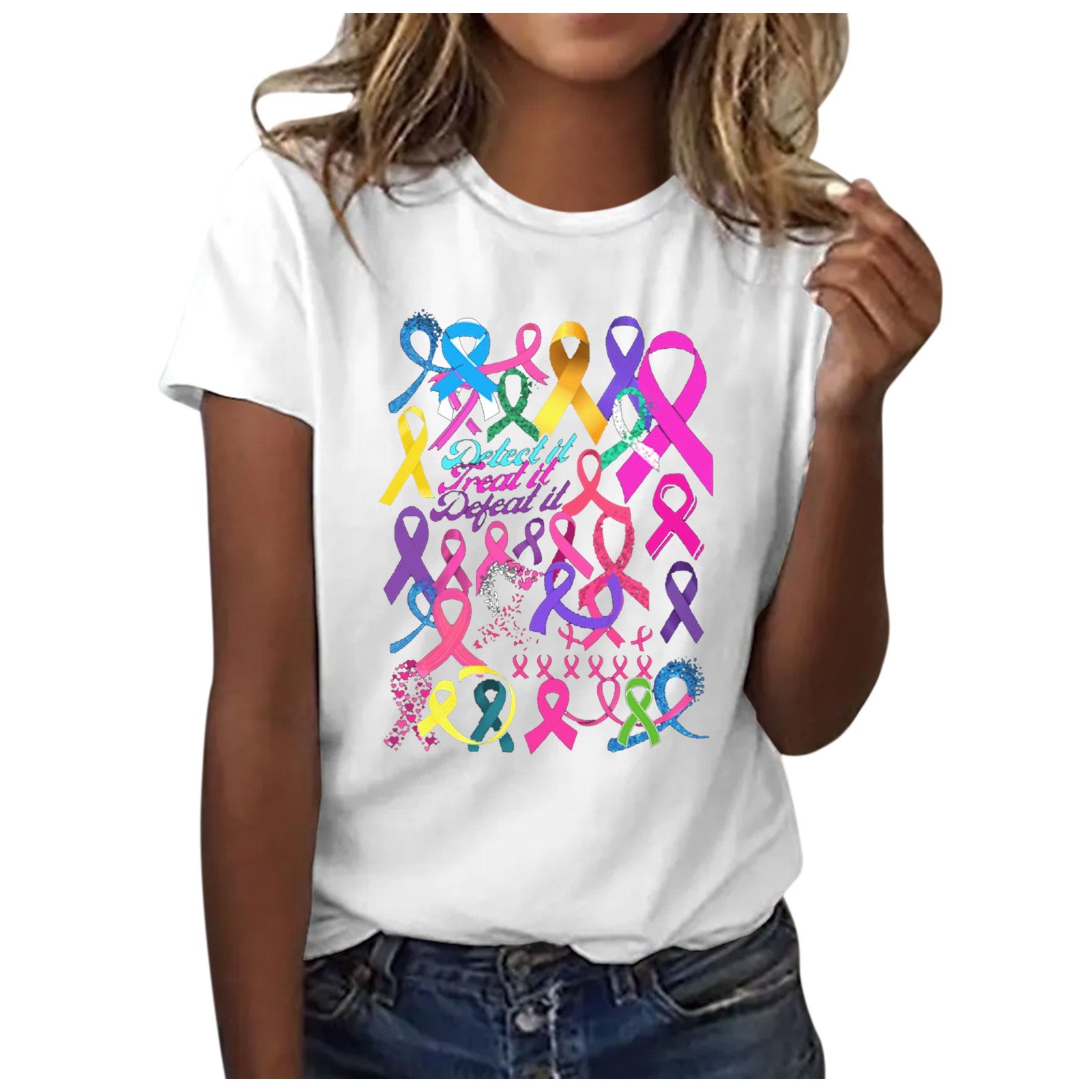 OEYXS Summer Womens T Shirt White Cancer Shirts Women Cancer Awareness