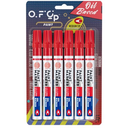 OFC-P Oil-Based Permanent Paint Marker Pen,Medium Tip,Red,Pack of 6