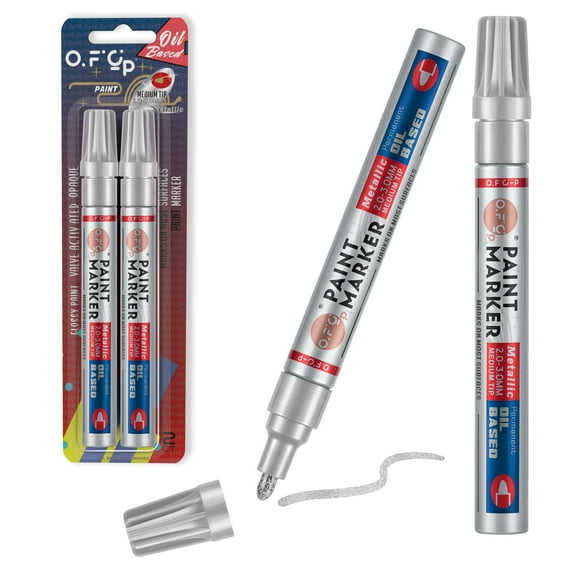 OFC-P Oil-Based Permanent Paint Marker Pen,Medium Tip,Silver,Pack of 2