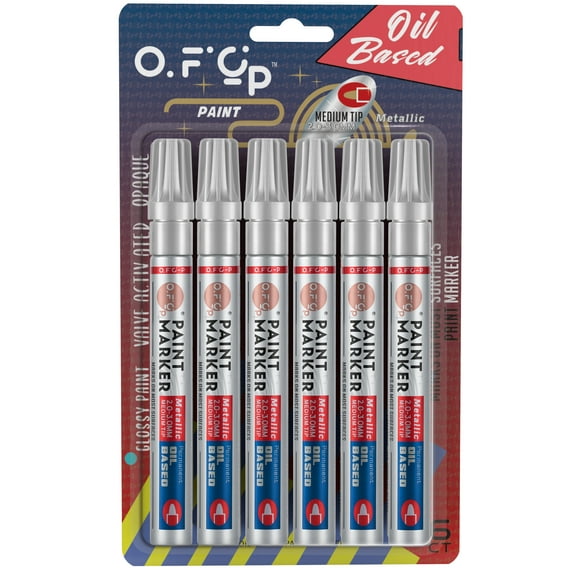 OFC-P Oil-Based Permanent Paint Marker Pen,Medium Tip,Silver,Pack of 6
