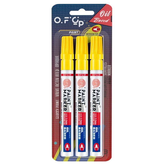 OFC-P Oil-Based Permanent Paint Marker Pen,Medium Tip,Yellow,Pack of 3