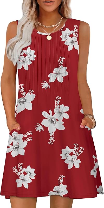 OFEEFAN Summer Dresses for Women 2025 Loose Beach Vacation Casual Crew ...