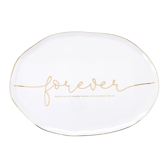 OFEFAN Faithworks-Wedding Collection Inspirational Ceramic Serving Platter, 14 x 10-Inch, Forever