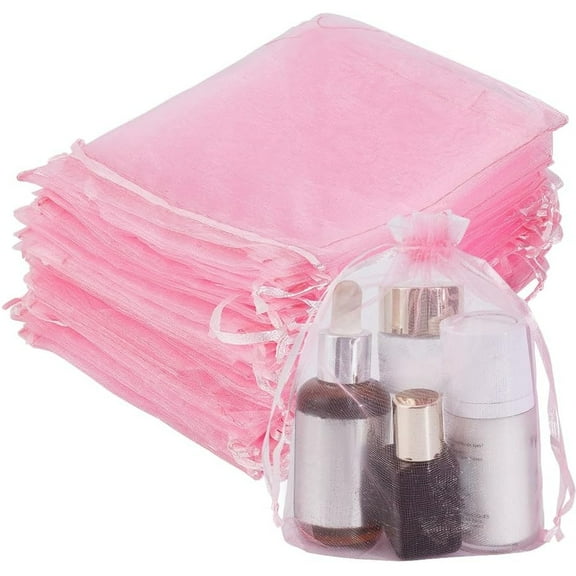 OFEFE 100pcs 5x7inch Pink Organza Drawstring Bags Gift Bags Mesh Sheer Bags Party Favors Bag for Birthday Party Valentine's Day Christmas Festival Gift Bags