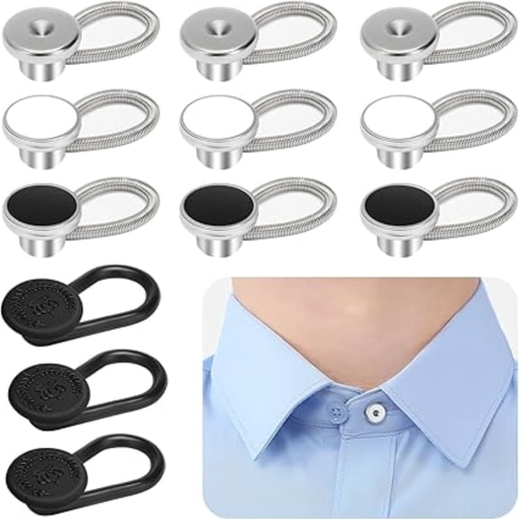 OFEFE 12 PCS Shirt Collar Button Extenders - Instant Tie Collar Expansion for Men's Dress Shirts, Comfortable Neck Button Extender Set in Multiple Colors (Black, White, Silver)
