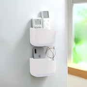 OFEFE 2 PCS Adhesive TV Remote Control Holder Wall Mount TV Remote Holder Bedside Wall Remote Control Caddy Storage Organizer Universal Controller Stand Box For 2 Or 3 Remote Control  Gray