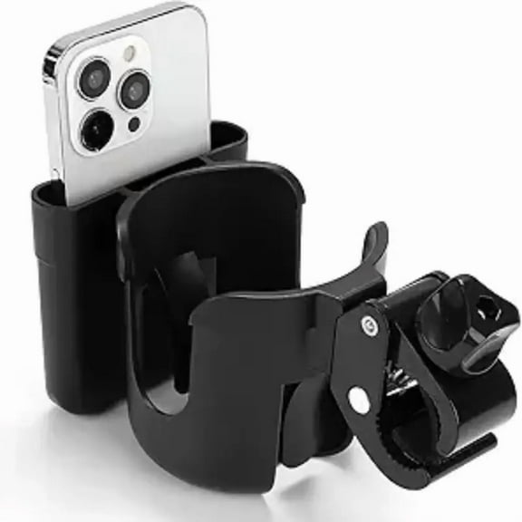 OFEFE 2-in-1 Bike Cup Holder & Phone Mount  Universal Adjustable Drink Stand for Bicycle, Wheelchair, Scooter, Motorcycle, Stroller, ATV (Fits 6.7" Phones & 3.4" Bottles, 360 Rotation