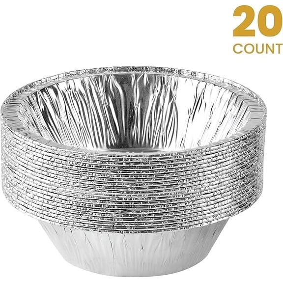 OFEFE 20-Pack 6 Inch Round Aluminum Foil Pans - Disposable Cake Pans for Baking, Cooking, Storage, Roasting & Reheating, Freezer & Oven Safe, Full Curl Rim (6" Diameter x 1" Height)