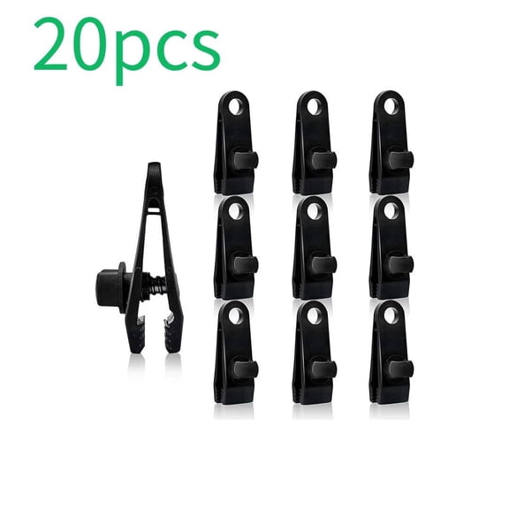 OFEFE 20-Pack Heavy Duty Tarp Clips with Lock Grip - Reusable Plastic Canvas Clamps for Tarpaulin, Tent, Boat Cover, Pool Cover, Outdoor Garden & Farm Use (Black, 3.14x1x1 Inch)