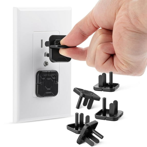 OFEFE 30 Pcs Electrical Outlet Covers Baby Proofing Kit - ABS Plastic Child Proof Outlet Plugs with 3 Prongs & Hidden U Ring Design, Safety Socket Covers for Home Office Bulk Pack (Black)