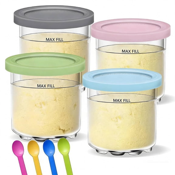 OFEFE 4-Pack 16oz Frozen Dessert Containers with Lids - BPA-Free Pint Cups Compatible with Ninja NC299AMZ & NC300 Series Ice Cream Makers, Leak-Proof Design, Reusable Freezer Jars