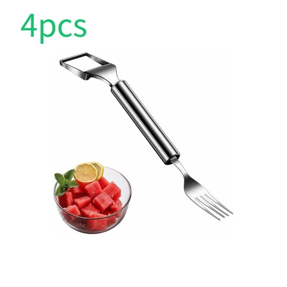 OFEFE 4-Pack 2-in-1 Stainless Steel Watermelon Slicer & Fork Set - Easy Cut and Serve Tool for Fruit Salad, Parties, BBQ, Camping, Kitchen Must-Have (9.25 Inch, 304 Stainless Steel)