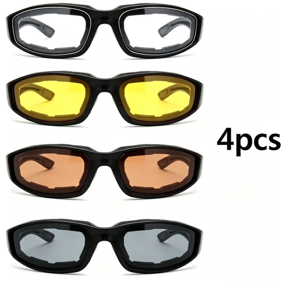 OFEFE 4-Pack Motorcycle Riding Glasses Set - Polarized Bicycle Sunglasses Goggles for Outdoor Sports, Windproof, Dustproof, Anti-Fog with UV400 Protection