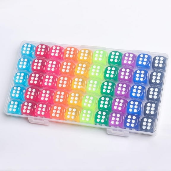 OFEFE 50 Pieces Dice Set, 14mm Bulk 6 Sided Colored Dices for Board Games, Math Learning,Classroom