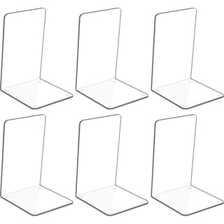OFEFE Clear Acrylic Book Ends, 6 Pcs Bookends for Shelves, Non-Slip Book Holder Stand, Decorative Book Stoppers for Heavy Duty Books Office Desktop Organizer