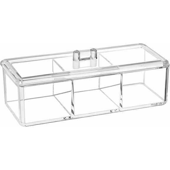 OFEFE Clear Dispenser Holder,3-Compartment Cotton Ball & Pad Organizer, Clear Acrylic Containers with Lid for Bathroom Vanity