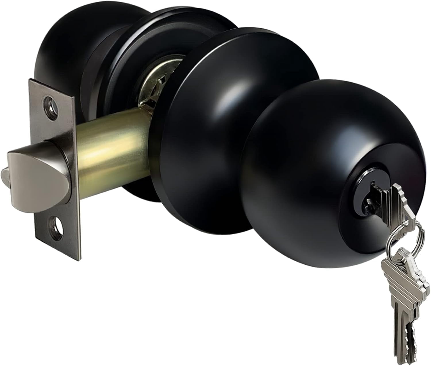 BAIWOVIS Door Knob Lock With Keys, Matte Black – Interior/Exterior Bedroom Bathroom Entry Door Lock