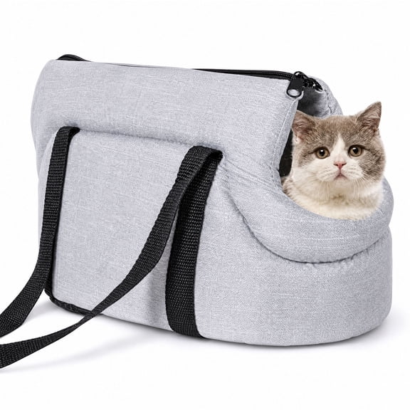 OFEFE Gray Pet Travel Carrier Sling Bag - Soft Sided Cat Dog Rabbit Kitten Carrier Purse, Breathable & Secure Small Animal Tote with Safety Lock, Wear-Resistant Flocking for Vet Visits
