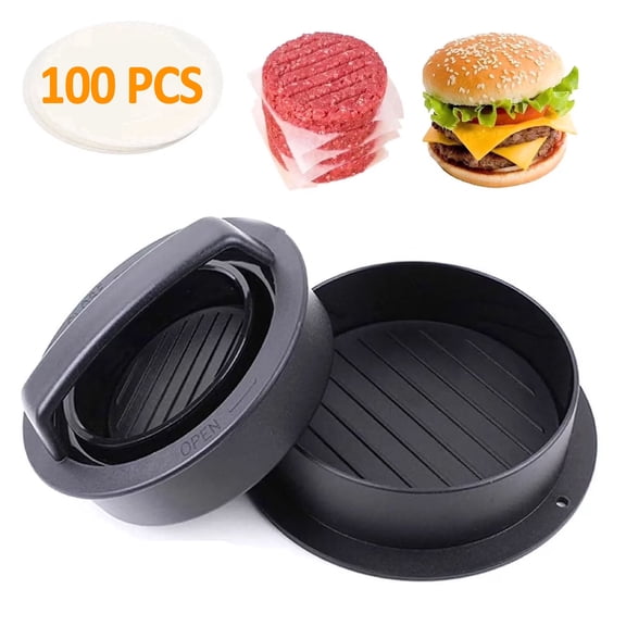 OFEFE Hamburger Press Patty Maker,Burger Press 100PCS Patty Papers,3 in 1 Non-Stick Meat Beef Veggie Hamburger Mold,Kitchen Gadgets to Make Patty