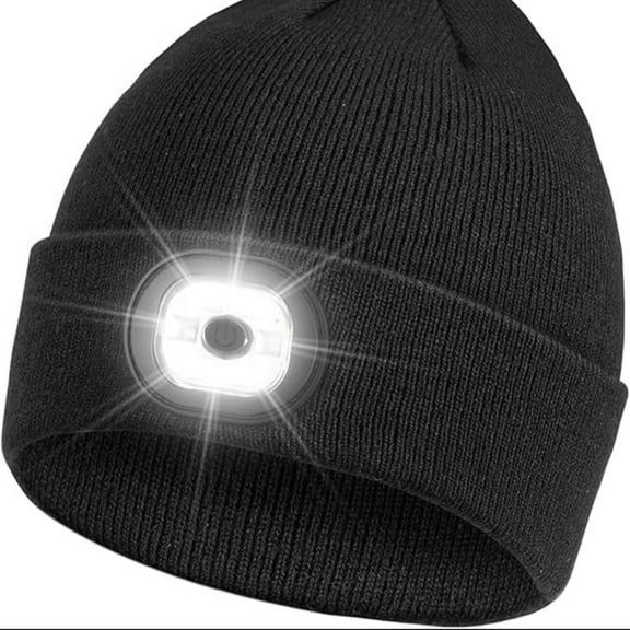 OFEFE LED Beanie Headlamp - USB Rechargeable Winter Knit Cap with 4 Brightness Adjustable Lights, Hands Free Lighted Hat for Men Women, Hunting, Camping, Running, Fishing