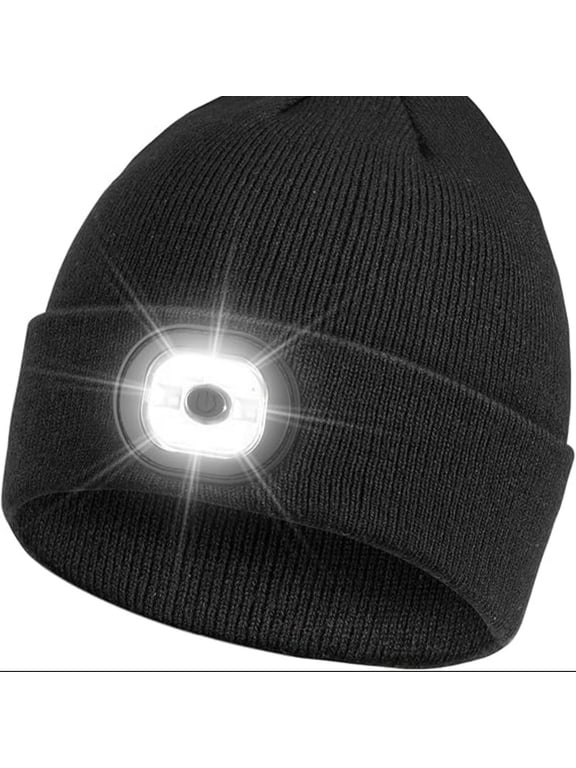 LED Beanie Headlamp - USB Rechargeable Winter Knit Cap with 4 Brightness Adjustable Lights, Hands Free Lighted Hat for Men Women, Hunting, Camping, Running, Fishing