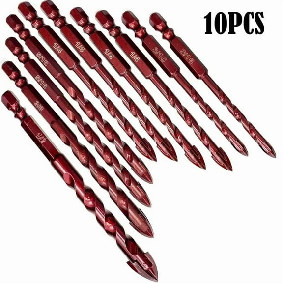 OFEFE Masonry Drill Bits 10 Pcs, Concrete Drill Bit Set Size 3/16" to 1/2", Professional High Cobalt Drill Bit Set for Tile Glass Metal Brick Concrete Ceramic Plastic Wood