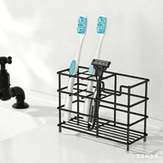 OFEFE Medium Black Stainless Steel Toothbrush Holder for Bathroom – 7-Slot Black Organizer, Space-Saving Hygienic Storage with Modern Design for Countertop