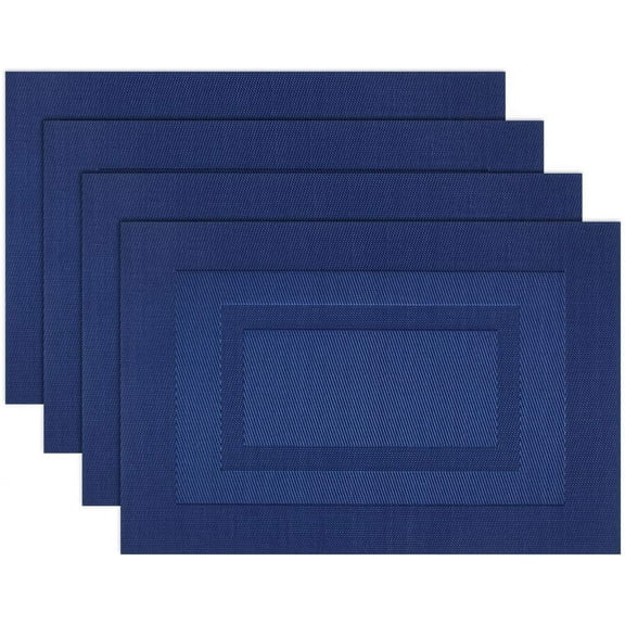 OFEFE Navy Blue Placemats Set of 4 -Washable Vinyl Woven Table Mats,Elegant Durable Placemats for Dining Table (18 x 12 inches, Navy Blue)
