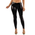 thumbnail image 1 of OFENTI Metallic Shiny Leggings - Mid Waist Faux Leather Footless Tights Pants Wet Look Skinny Glamour Black X-Large, 1 of 6