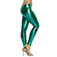 thumbnail image 1 of OFENTI Metallic Shiny Leggings - Mid Waist Faux Leather Footless Tights Pants Wet Look Skinny Glamour Green 1X, 1 of 6