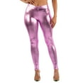 thumbnail image 1 of OFENTI Metallic Shiny Leggings - Mid Waist Faux Leather Footless Tights Pants Wet Look Skinny Glamour Lavender X-Large, 1 of 6