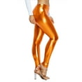 thumbnail image 1 of OFENTI Metallic Shiny Leggings - Mid Waist Faux Leather Footless Tights Pants Wet Look Skinny Glamour Orange 3X, 1 of 6
