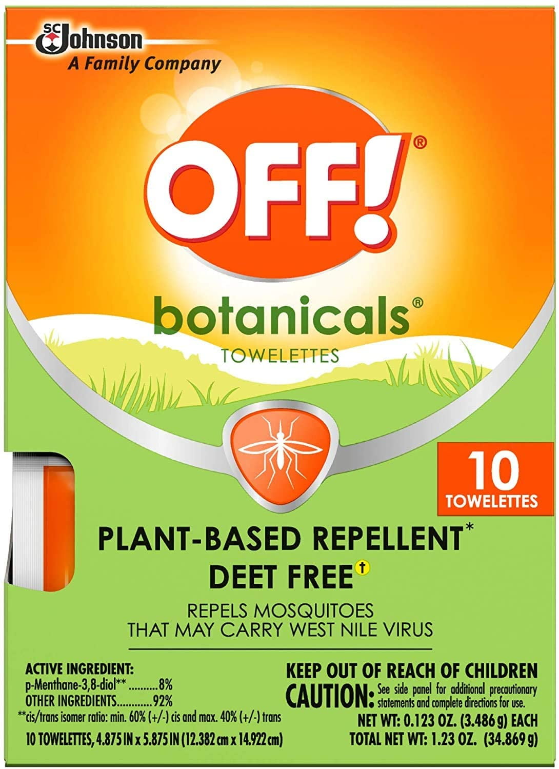 OFF! Botanicals Mosquito Repellent Wipes, Delicate Skin Safe, Bite Free