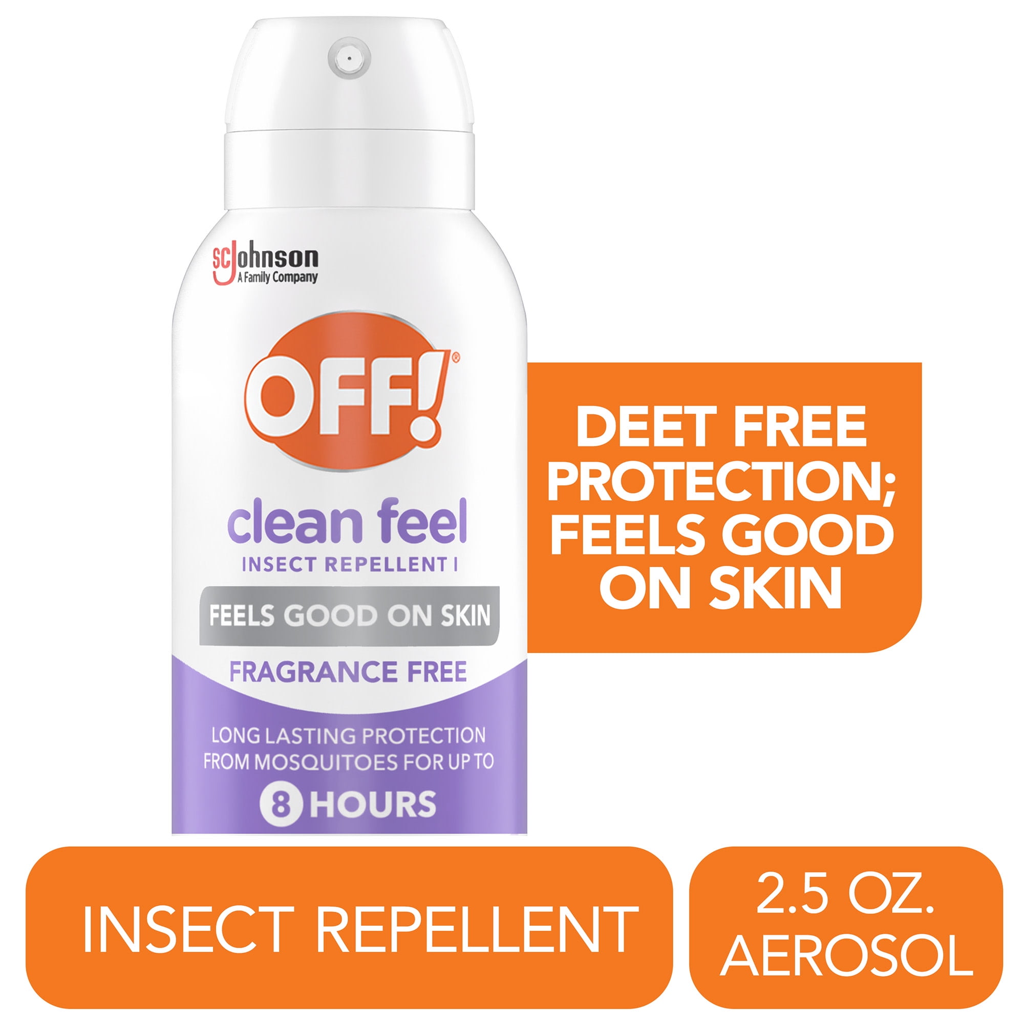 OFF! Clean Feel Travel Size Insect Repellent Aerosol, Fragrance-Free Bug Spray for Lasting Protection from Mosquitoes, 2.5 oz