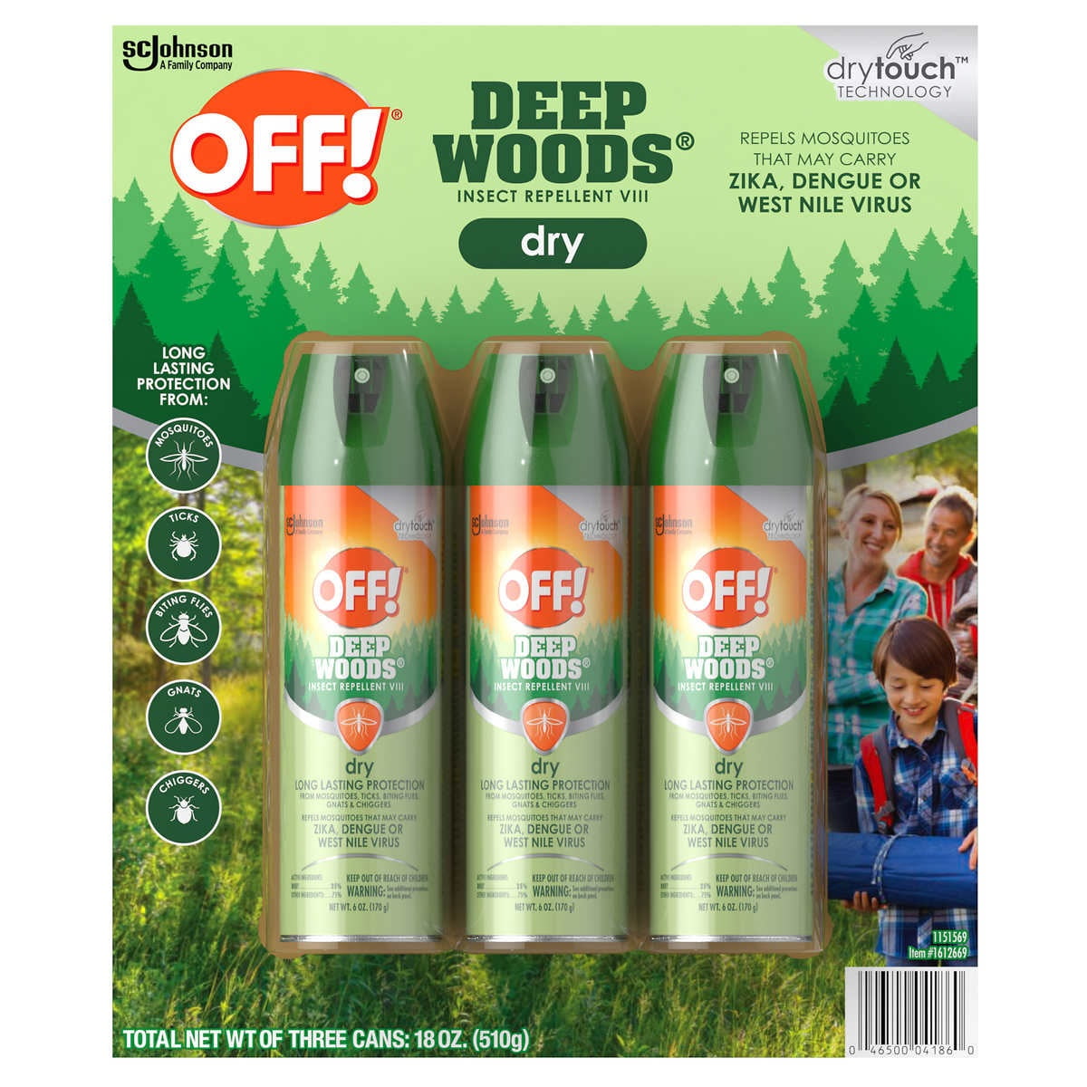OFF! Deep Woods Dry Insect Repellent Spray, 6 Ounce (Pack of 3