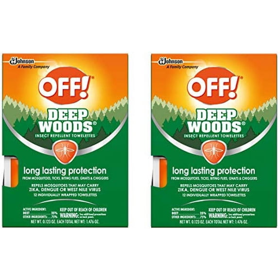 OFF! Deep Woods Insect Repellent Towelettes Mosquito and Tick Protection Wipes 12 Count (Pack of 2)