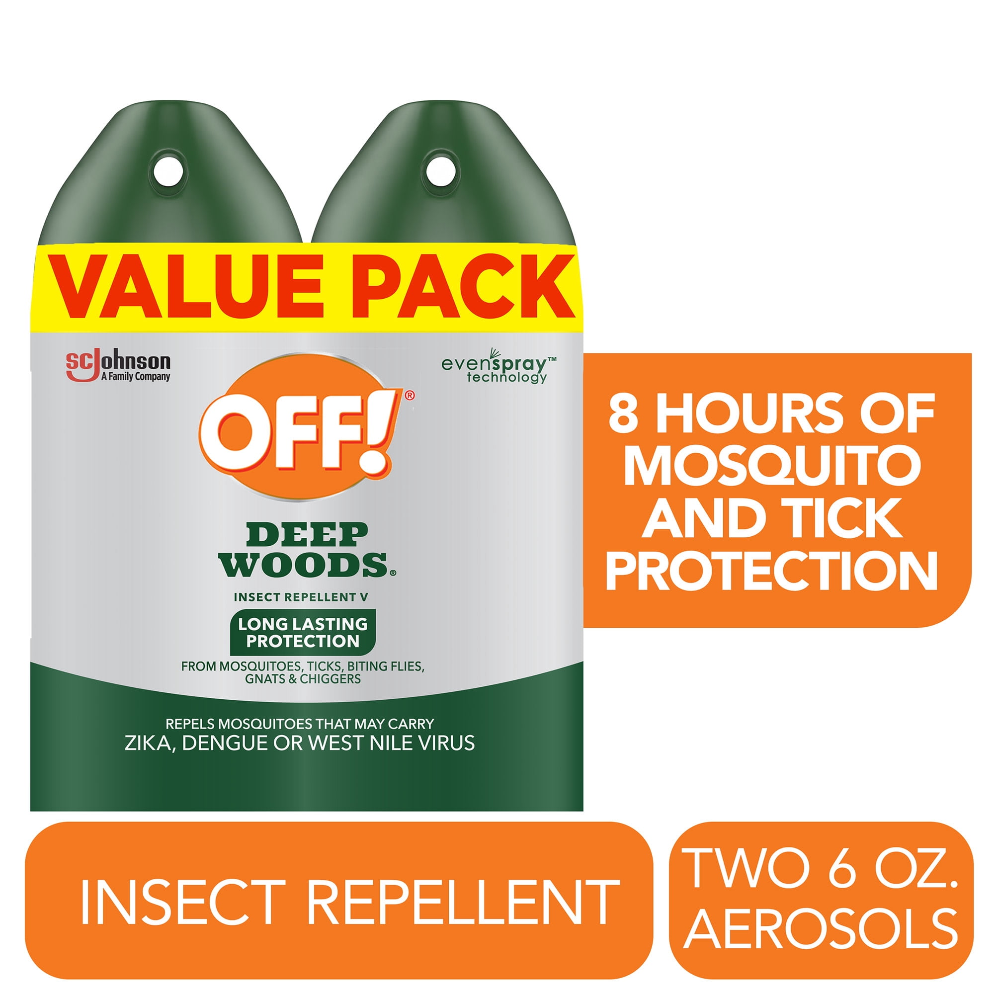 OFF! Deep Woods DEET Insect Repellent, 8 Hr Mosquito & Tick Protection, 6 oz, 2 Count