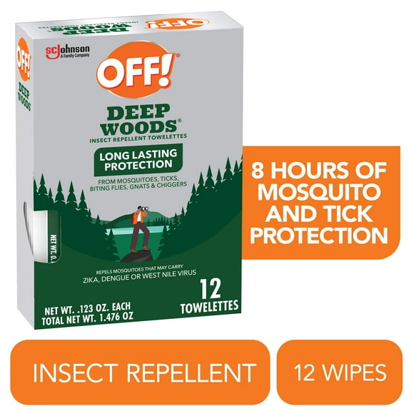 OFF! Deep Woods Insect Repellent Towelettes, Mosquito Repellent Wipes, 1 Pack, 12 Count